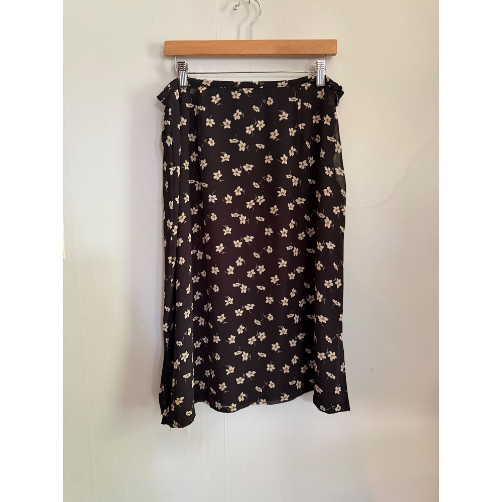 Black Floral Midi Skirt Size 14 Vintage Cottagecore grunge‎ fairy whimsical